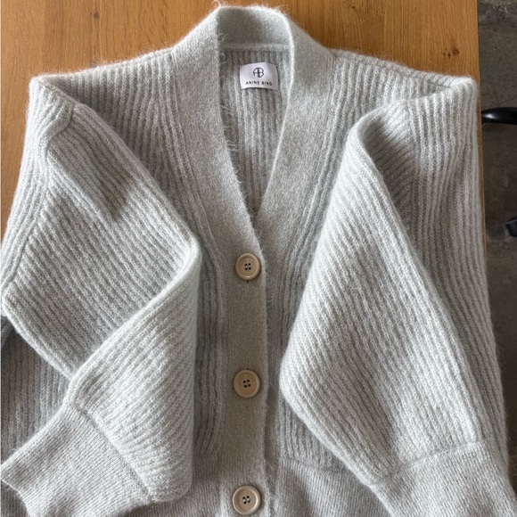 Anine Bing Gray Ribbed Cardigan - Picture 1 of 3